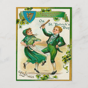 Ierse jongen en meisje dansen op St. Patrick's Day Briefkaart