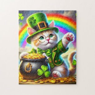 Ierse kat met pot met goud en regenboogpuzzel legpuzzel