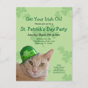 Ierse kat St. Patrick's Day-feest uitnodigingskaar Uitnodiging Briefkaart