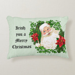 Ierse Kerstman groene streep rode Poinsettia Accent Kussen