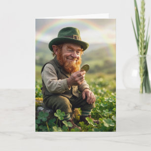 Ierse Leprechaun die een gouden munt bewondert Kaart