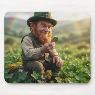 Ierse Leprechaun die een gouden munt bewondert Muismat