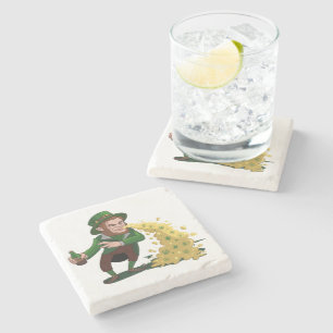 Ierse Leprechaun die Lucky Cookies gooit Grappig Stenen Onderzetter