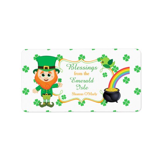 Ierse Leprechaun Groeten Klaver St. Patrick's Dal Etiket (Voorkant)