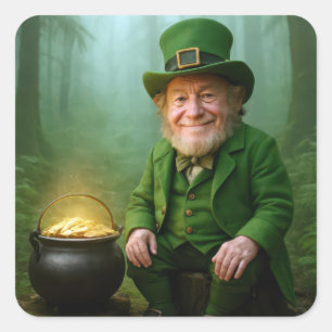Ierse Leprechaun met een Pot met Goud Vierkante Sticker