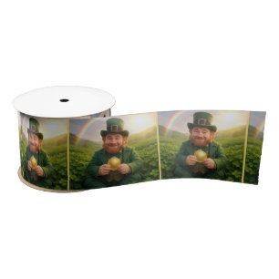 Ierse Leprechaun Met Gouden Munt en Regenboog Lint