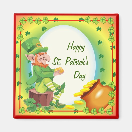 Ierse Leprechaun Pot of Gold Magneet (Voorkant)