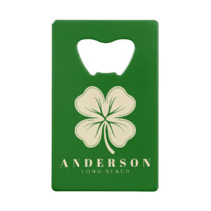 Ierse Lucky Four Leaf Clover met naam Groen Kredietkaart Flessenopener