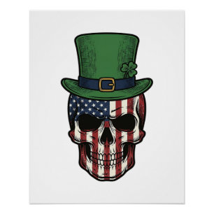Ierse Patriottische Schedel Vintage Gravure Shirt  Perfect Poster
