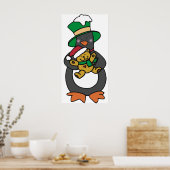 Ierse pinguïn houdt kerst-teddybeer vast poster (Keuken)
