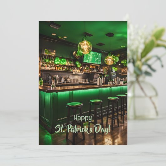 Ierse pub klaar voor St. Patrick's Day-feest Feestdagenkaart (Staand voorkant)