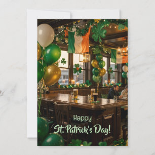 Ierse pub klaar voor St. Patrick's Day feest, groe Feestdagenkaart