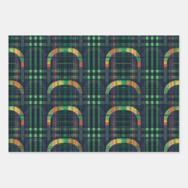 Ierse regenboog St. Patrick Tartan Plaid set 4 Inpakpapier Vel