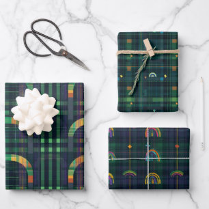 Ierse regenboog St. Patrick Tartan Plaid set 4 Inpakpapier Vel