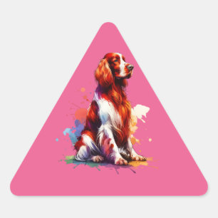 Ierse rode en witte setter hond driehoek sticker