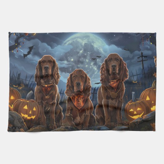 Ierse rode setter Halloween griezel Theedoek (Horizontaal)