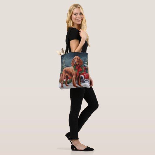 Ierse rode setter hond in sneeuw kerst draagtas (Op model)