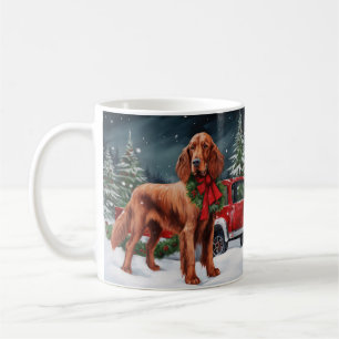 Ierse rode setter hond in sneeuw kerst koffiemok