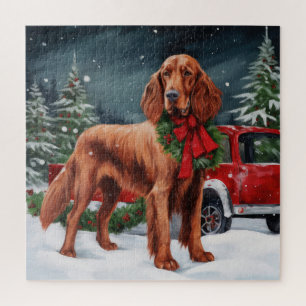 Ierse rode setter hond in sneeuw kerst legpuzzel