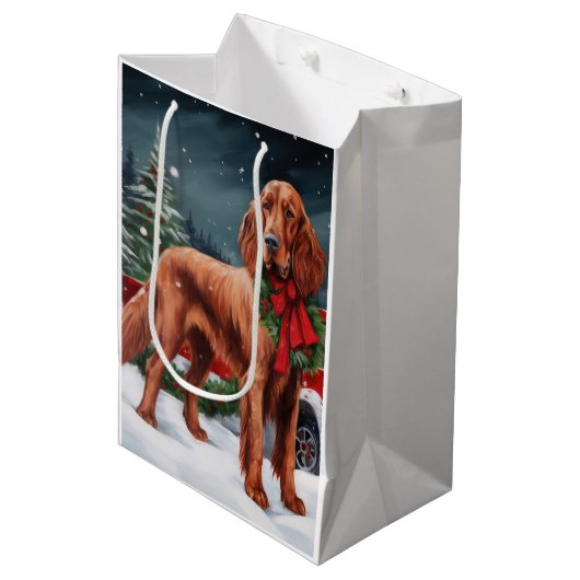 Ierse rode setter hond in sneeuw kerst medium cadeauzakje (Voorkant Gekanteld)