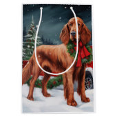 Ierse rode setter hond in sneeuw kerst medium cadeauzakje (Voorkant)