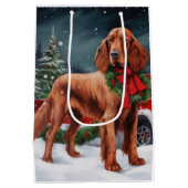 Ierse rode setter hond in sneeuw kerst medium cadeauzakje (Achterkant)