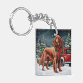 Ierse rode setter hond in sneeuw Kerstmis Sleutelhanger (Voorkant Links)