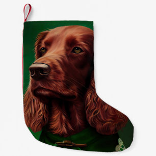 Ierse rode setter hond in St. Patrick's Day jurk Kleine Kerstsok