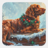 Ierse rode setter hond kerst feestelijk vierkante sticker (Voorkant)