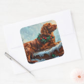 Ierse rode setter hond kerst feestelijk vierkante sticker (Envelop)