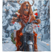 Ierse rode setter hond rijden motorfiets kerst douchegordijn (Voorkant)