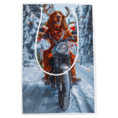 Ierse rode setter hond rijden motorfiets kerst medium cadeauzakje (Voorkant)