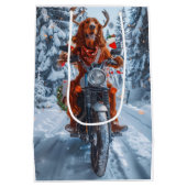 Ierse rode setter hond rijden motorfiets kerst medium cadeauzakje (Achterkant)