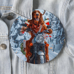 Ierse rode setter hond rijdt op motorfiets met Ker Ronde Button 6,0 Cm