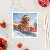 Ierse Rode Setter in Sledge Laat het Sneeuw Kerstm Servet (Insitu)