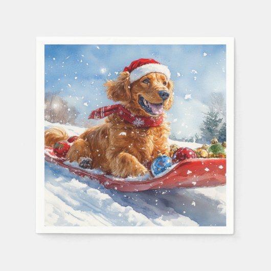 Ierse Rode Setter in Sledge Laat het Sneeuw Kerstm Servet (Voorkant)