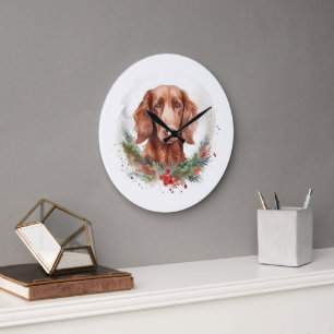 Ierse rode setter kerst krans feestelijke pup grote klok