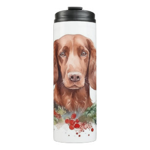 Ierse rode setter kerst krans feestelijke pup thermosbeker