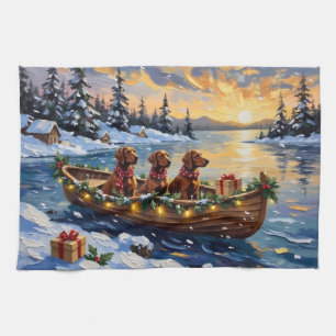 Ierse Rode Setter Kerstboot Vakantie Theedoek