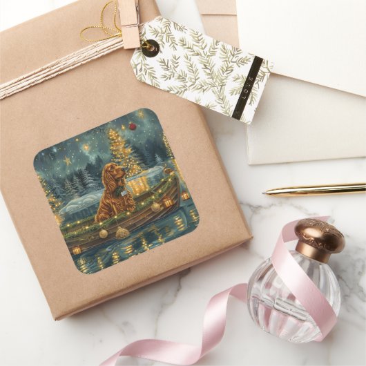 Ierse Rode Setter Kerstvakantie Vierkante Sticker (Geschenken)