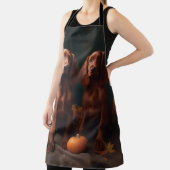 Ierse Rode Setter Puppy Herfst Delight Pompoen Schort (Insitu)