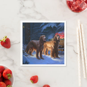 Ierse Rode Setter Sneeuw Slede Kerst Decoratie Servet