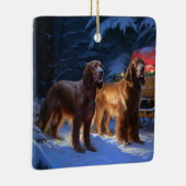 Ierse rode setter sneeuwslee kerstdecor keramisch ornament (Rechts)
