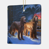 Ierse rode setter sneeuwslee kerstdecor keramisch ornament (Links)