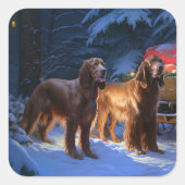 Ierse rode setter sneeuwslee kerstdecor vierkante sticker (Voorkant)