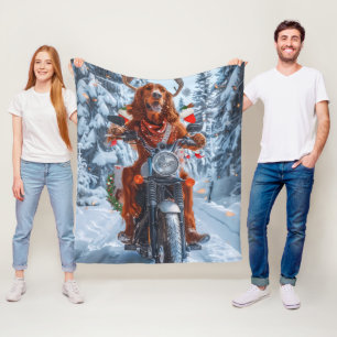 Ierse Rood Setter Hond Rijdt op Motorfiets Kerstmi Fleece Deken