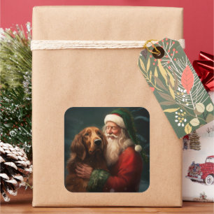 Ierse Rood Setter Kerstman Festieve Kerstmis Vierkante Sticker
