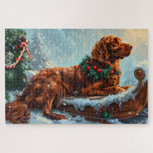 Ierse Roodharige Setter Hond Kerst Feestelijk Legpuzzel