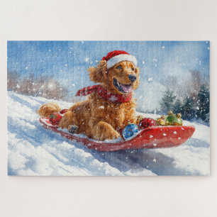Ierse Roodharige Setter in slee laat het sneeuwen Legpuzzel