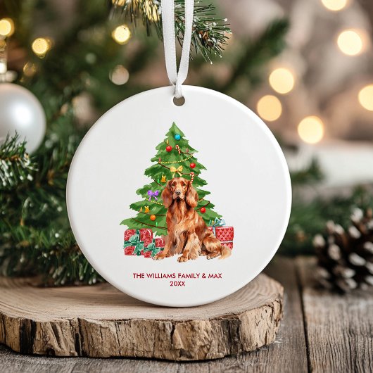 Ierse Setter Dog Gepersonaliseerde Kerst Keramisch Ornament